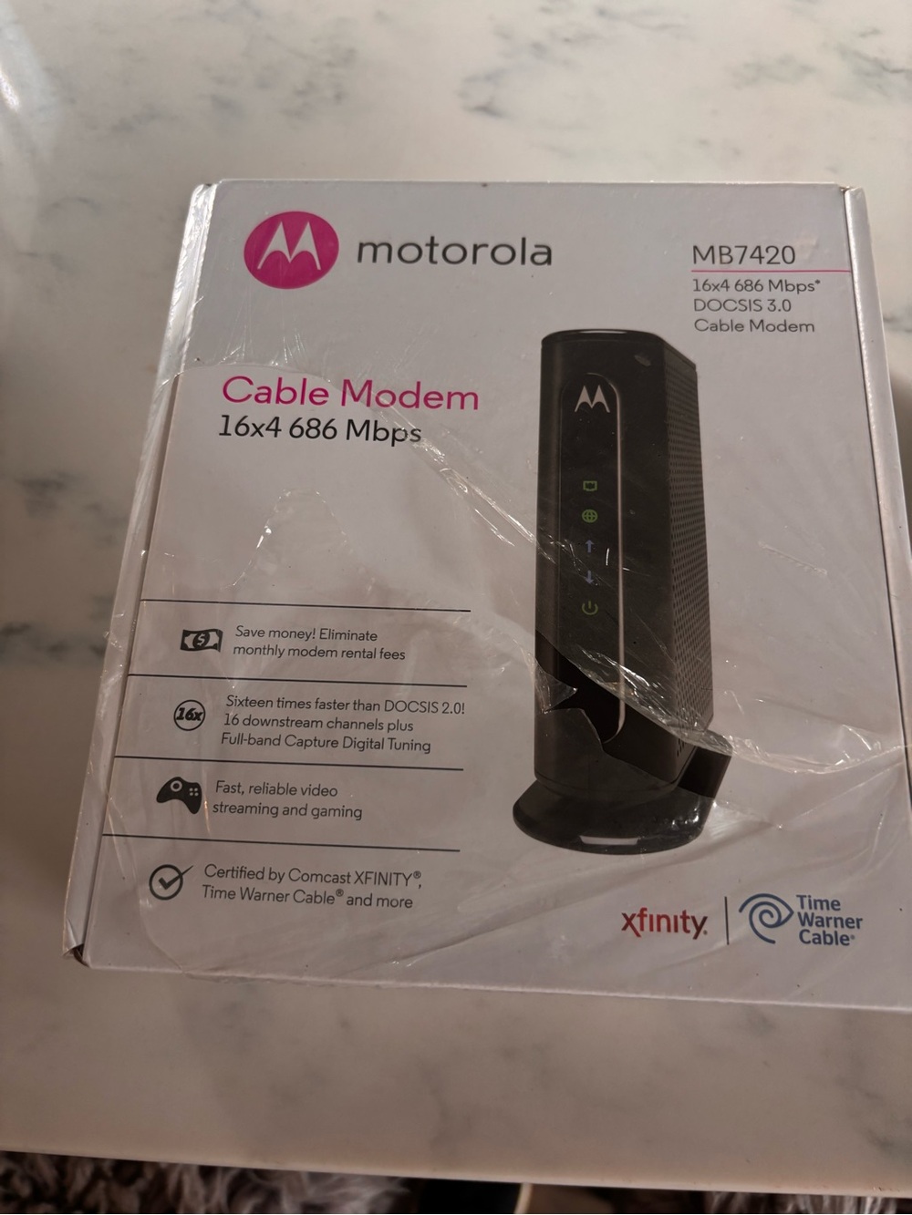 Motorola Black and Pink Logo MB7420 DOCSIS 3.0 Cable Modem